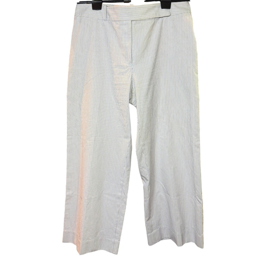 Celine Blue White Pinstripe Cotton Trousers Straight Leg Pants Size 40